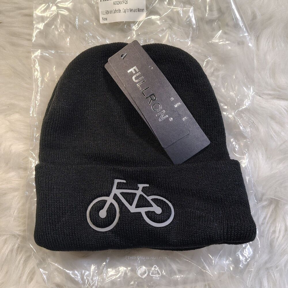 Fullron Black Cuffed Beanie Cap W Bicycle Logo NWTS